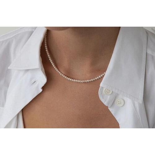 2mm white Natural pearl choker necklace gold clasp extend chain freshwater pearl Woman Jewelry 35cm 43cm 14'' 17