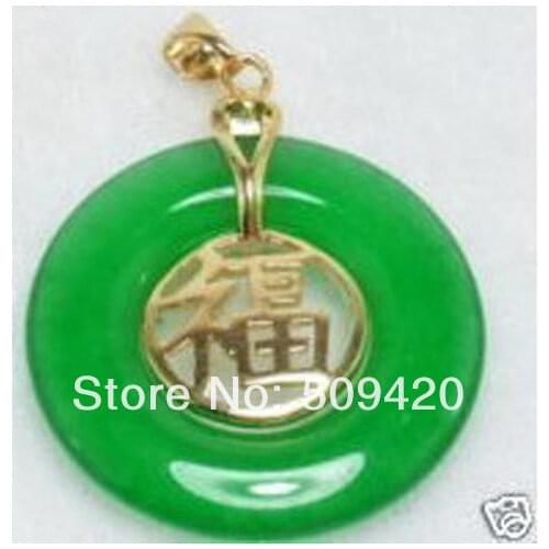 Free Shipping Wholesale>>>Carved Chinese Characters Green stone new Unisex Necklace Pendant Free Chain