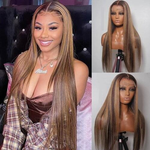 Highlight Wig Omber 4/27 Wigs For Fashion Women Long Straight Ombre Highlight Lace Front Synthetic Wig Honey Blonde Wig 22 Inch