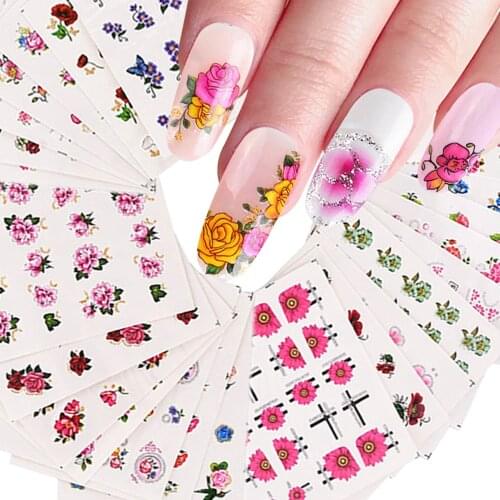 55Pcs/set Flower Nail Water Decals Butterfly Nail Art Transfer Stickers Decor Nail Stickers Designer Tools for Nail Pegatina