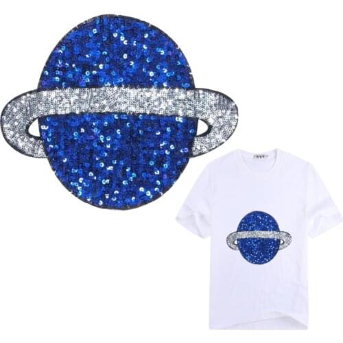 PGY Sequins planet Patches Sew On T-Shirt Applique 3D Big Embroidery Stickers DIY Space UFO Clothing Accessory Backpack Patches