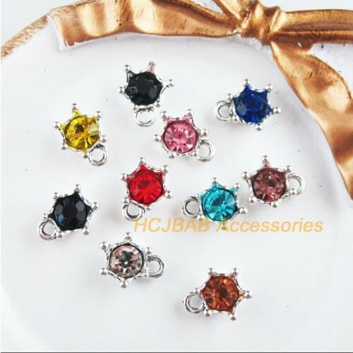 20 New Crown Charms Tibetan Silver Tone Retro Mixed Crystal Pendants 11x13.5mm