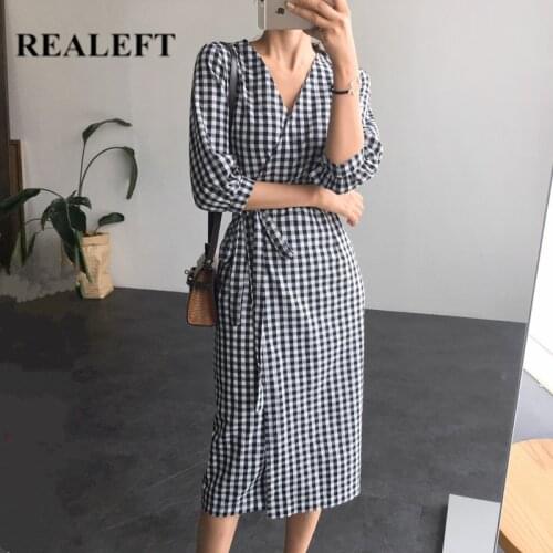 Модные платья в клетку REALEFT China At AliExpress