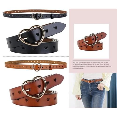 New ladies leather leather belt fashion pin buckles belt simple love all take hollow decoration belt thin belt Harajuku Cinto