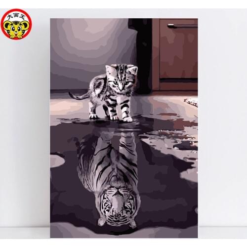 Painting by numbers art paint by number The white cat water sees itself as a big white tiger symbolizes a powerful heart cat t