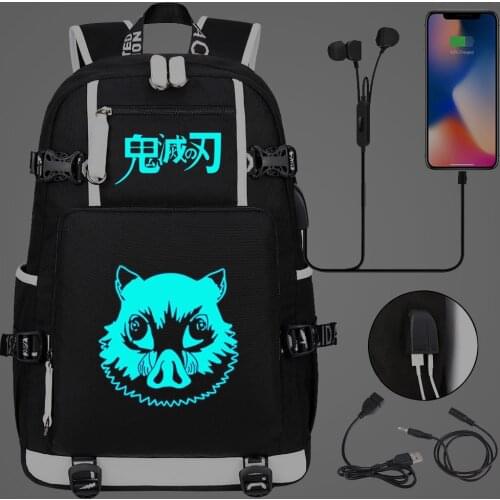 Anime Demon Slayer Kimetsu No Yaiba Luminous Backpack Teenager School Multifunction USB Charging Bag Boy Girl School Bag Mochila