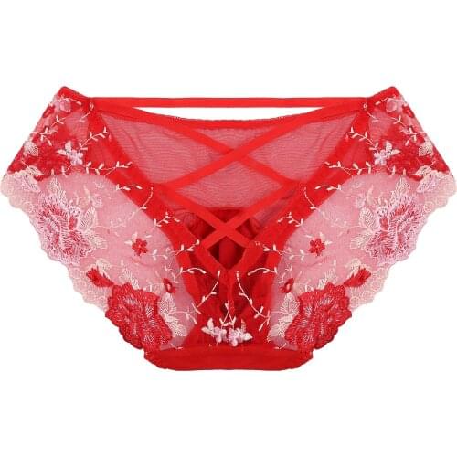 Sexy Lace Transparent Embroidered Thin Underwear Charming Flower Briefs Men Sissy Bulge Pouch Penis Cover Sheat Tights Underwear