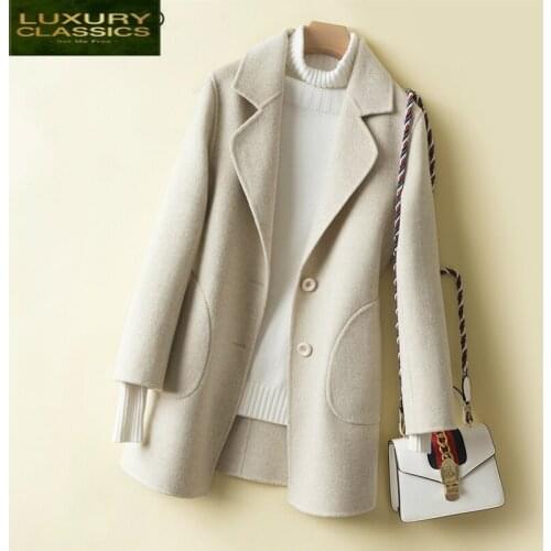Wool Winter 100% Natural Jacket Women Clothes 2021 Sided Woolen Coats Female Spring Autumn Slim Long Overcoat LWL1396