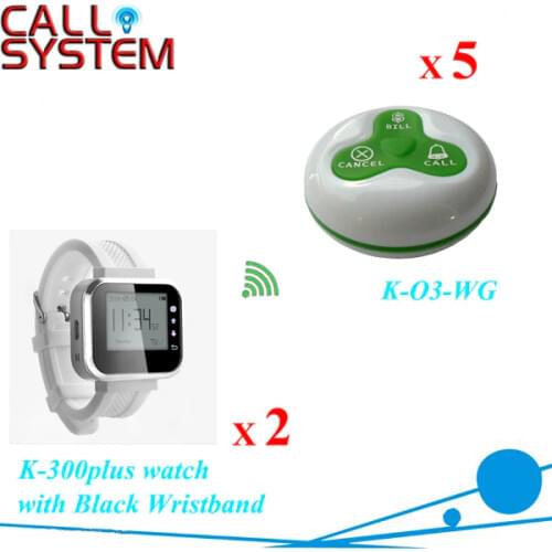 Service paging system,sample set,5pcs of table bell and 2 pcs of wrist watch reciever