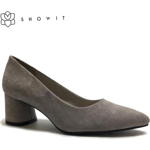 Amazing Microfiber cover heel pump for women office wedding shoes with medium round heel femals pumps with pointed toe