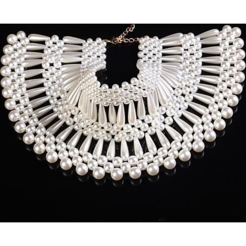 Jewelry Bib Choker Necklace Hollow Out Woven Water Drop Pearl Body Chain Collar 066F
