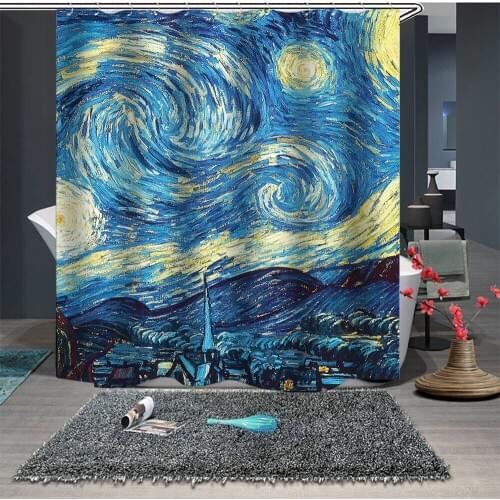 Custom Made Shower Curtain Bathroom Curtain Partition 1.5 x 1.8m 1.8 x 1.8m 1.8 x 2m Abstract Painting