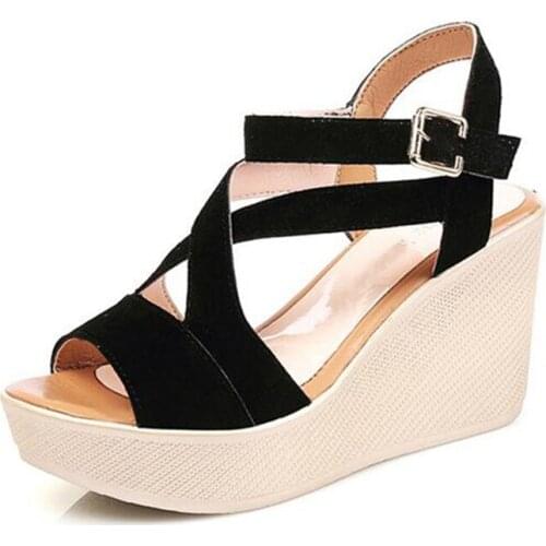 2020 women Sandals summer suede wedge High heels Sponge bottom of the thick Waterproof platform student womens shoes