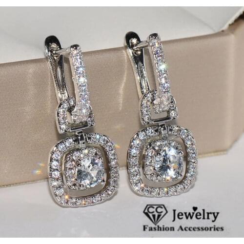 Clip Earrings For Women S925 Silver Square Cubic Zirconia Luxury Fine Jewelry Bridal Wedding Brincos Drop Shipping CCE724