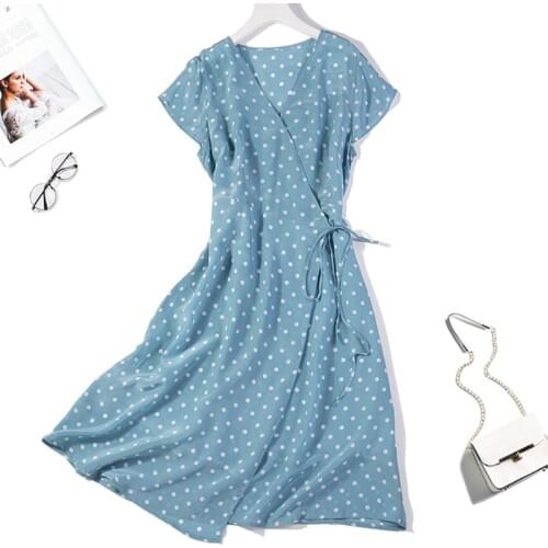 Womens 100% Pure Silk Cap Sleeve Two Layers Printed Long Wrap Dress M L XL JN015