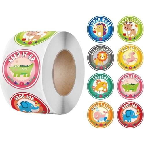 Animals Reward Sticker for Kids 500pcs/roll 1 inch Encouragement Labels Childrens Day Kids Toy Gift Decor Girls Boys Sticker