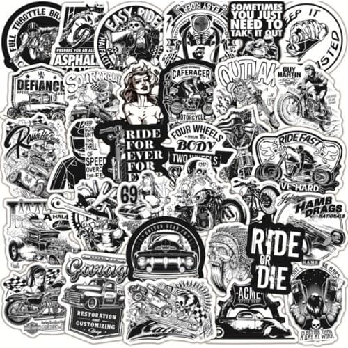 10/30/50 PCS black and white classic gothic skull cartoon graffiti car motorcycle waterproof trolley case helmet stickers toy