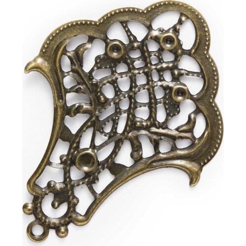 10/30 Piece Bronze Tone Filigree Flower Shaped Wraps Connnector Embellishments Findings Jewelry Making DIY 53x39mm