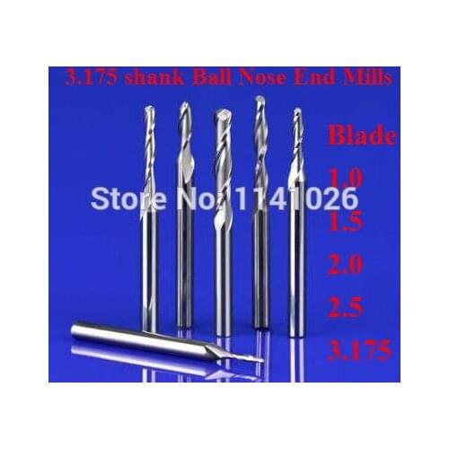 10pcs 3.175mm SHK Carbide Two Flutes Ball nose Milling Cutter Spiral End Mills Round Double Flutes Milling Cutter Spiral PVC MDF