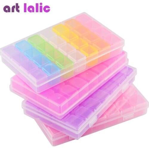 28 Slots Clear Rainbow Nail Art Glitter Rhinestone Storage Case Nail Decoration Plastic Box Jewelry Display Container Organizer