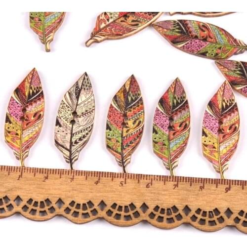 5/10Pcs Fashion Leaves Sewing Scrapbooking Accessories 15x42mm High Quality Painting 2 Holes DIY Random Wooden Buttons