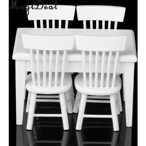 5 Pieces Dining Table Chair Model Kit Sets 1:12 Dolls House Miniatures Furniture Decor White
