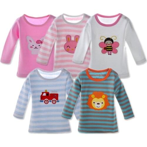 5 Packs Baby Girls T-Shirts Full Sleeve Babies Clothing Cotton Tee Tops Newborn Cartoon Animal Embroidery T-Shirt Boy Clothes