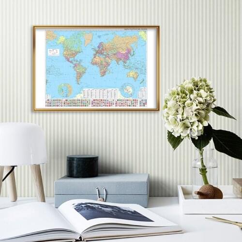 59*42cm The World Map Poster with National Flags Canvas Unframed Wall Chart Painting for Office School Supplies In Spanish