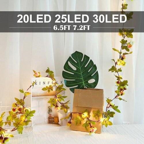 6.5ft 7.2ft Artificial Flower Vine LED String Lights 20/25/30LED Garland Light Christmas Decor 2M/2.2M Fairy Light for Wedding