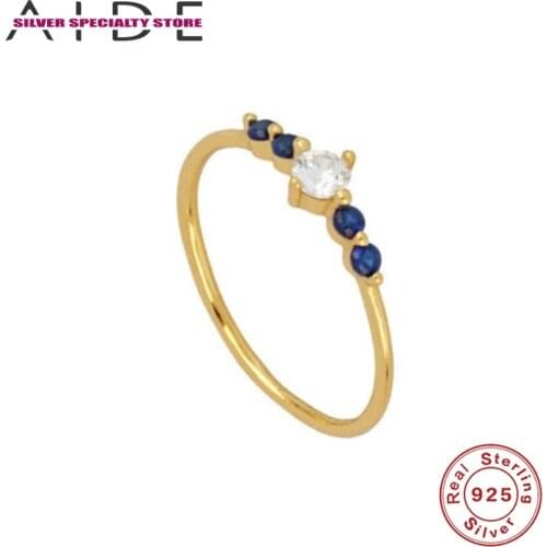 AIDE Blue Zircon Gold Ring 925 Sterling Silver Anillos Gold Rings For Women Luxury Fine Jewelry Wedding Rings Bague Bijoux Gifts