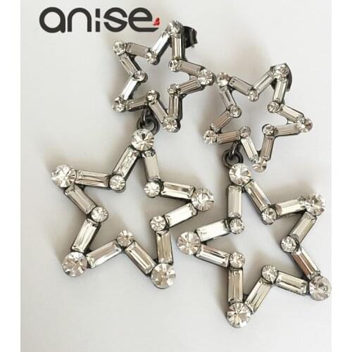 Anise Hot sale Inlaid Crystal Pentacle Star Earrings Long Paragraph Exaggerated Fashion Personality Temperament Earrings Female