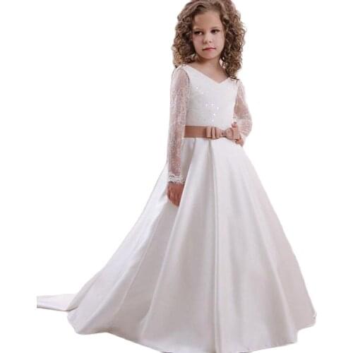 White Flower Girl Dresses Tulle 2021 Beading V Neck Pageant Dresses For Girls First Communion Dresses Kids Prom Gown Mlovely