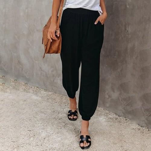 Fashion New Elastic Waist Sports Harem Pants Women Summer Casual High Waist Solid Color Ladies Jogging Sweatpants