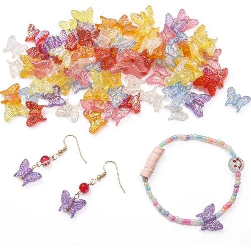 20Pcs/Bag Small Butterfly Shape Charms Mix Color Gradient Acrylic Loose Spacer Beads For Jewelry Making Handmade DIY Accessories