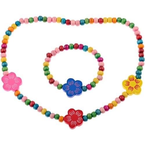 DOUVEI Free Shipping Children Jewelry Sets For Girls Wooden Cute Sun Flower Beads Necklace Bracelet Jewelry Set Beautiful Child