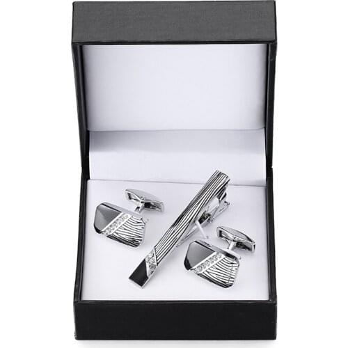 DY A set of high-end brand Silvery Black Pattern crystal Cufflinks tie clip set men French Cufflinks tie clip box free shipping