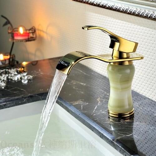 Factory direct imitation of classical European-wide copper hole marble waterfall natural jade gold-plated faucet