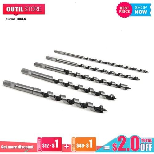 FGHGF 230mm 5PCS Hex Shank Long Auger Woodworking Tool Twist Grinder Bit Set Drill For Woodwork Hole Saw Cutter Wood Furniture