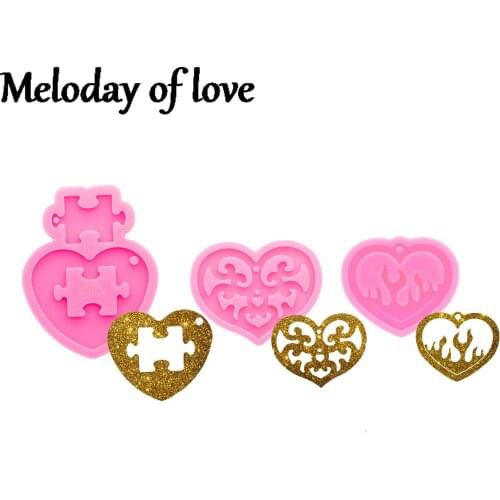 Glossy Heart with Paw Cutout/Puzzle/horseshoe Keychain Mold Heart for Epoxy Resin Crafts Jewelry Molds Silicone DY0404