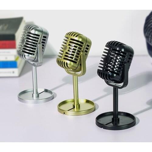 Simulation Props Vintage Mic Classic Dynamic Vocal Style Mic Universal Stand Compatible Live Performance Karaoke Recording
