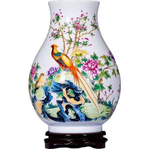 Ceramic Pastel Vase Large Mouth Lucky Bamboo New Chinese Style Home Living Room Flower Arrangement Decoration Ornaments