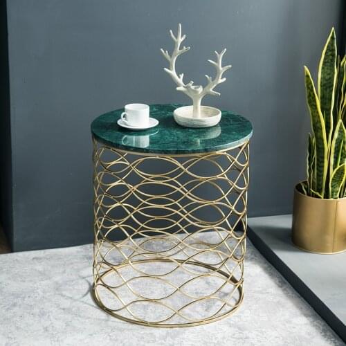 Nordic coffee table marble sofa side corner mini bedside table modern creative wrought iron net red desk table round table C1911