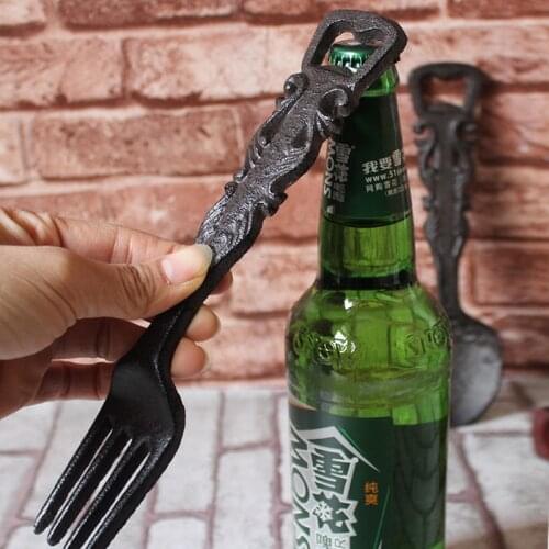 Vintage cast iron corkscrew Bottle opener Wine opener Antique opener Spoon shape opener Fork shape opener
