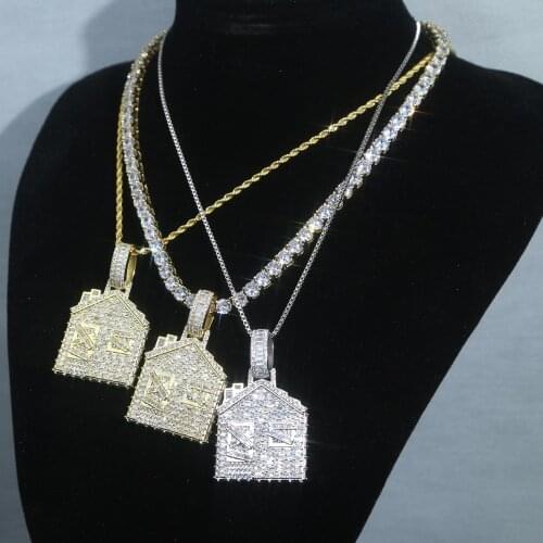 Iced out Rock jewelry with 5A cz paved 5mm tennis chain necklace with big house pendant necklace for Men boy hip hop jewelry