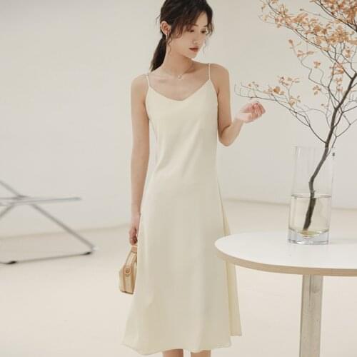 Summer Fashion Woman Dress Solid Color Sling Long Dresses Feminine Sleeveless V-neck Loose Long Party Dress
