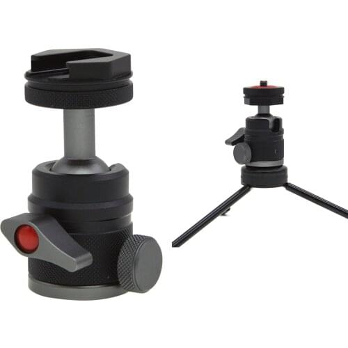 Camera Tripod Mini Metal Precision Adjustment Panoramic Ball Head Adapter with Cold Shoe fits for Cell Phone