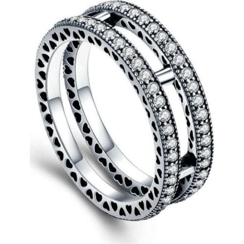 Europe and the United States hot charm sterling silver s925 Pan Jia fashion ladies ring personality double ring AAA zircon ring