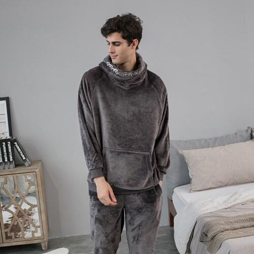 Winter Warm Flannel Thickened Men Pajama Sets Breathable Thick Sleepwear Soft Washable Dressing Gown Nightgown Home Clothes