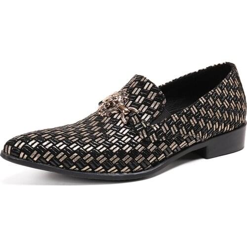 Summer Casual New Mens Classic Fashion Shoes Personalized Cowhide Leather Woven Metal Low-heel Mens Shoes