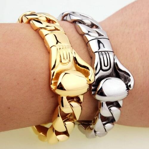 High Quality Mens Gift Silver/Gold Sporty Design Boxing Glove Bling Curb Cuban Bracelet 8.66"15mm